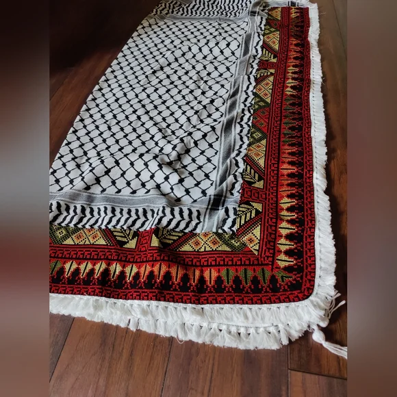 Kuffiya original Palestinian Elegant Embroidery keffiyeh With Handmade Hadab L - Picture 4 of 5
